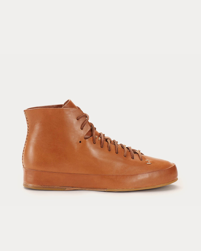 Feit Hand Sewn Rubber Semi Cordovan Tan High Top Sneakers - 1