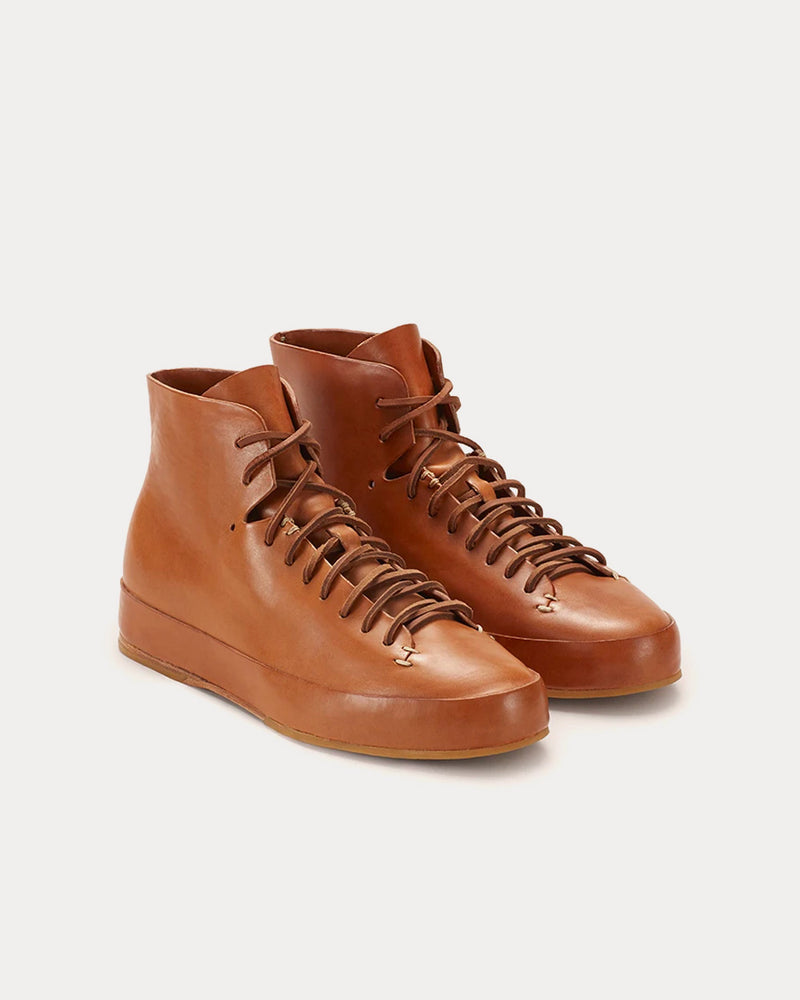 Feit Hand Sewn Rubber Semi Cordovan Tan High Top Sneakers - 2