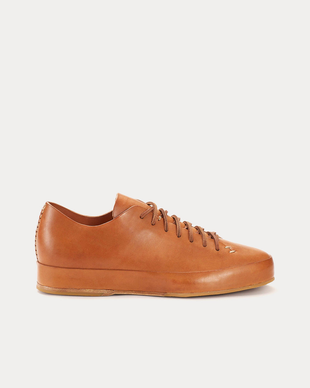 Hand Sewn Rubber Semi Cordovan Tan Low Top Sneakers