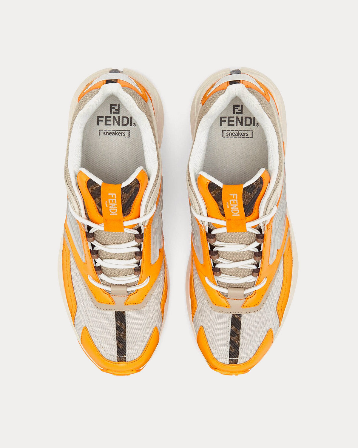 Fendi Faster Nubuck Leather Orange / Beige Low Top Sneakers - 2