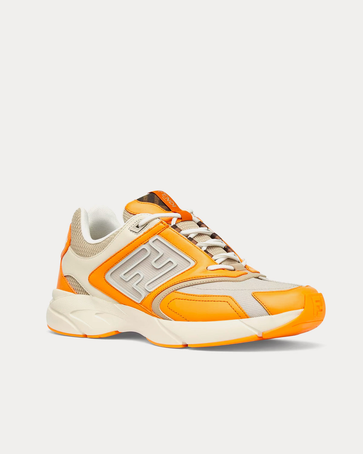 Fendi Faster Nubuck Leather Orange / Beige Low Top Sneakers - 3