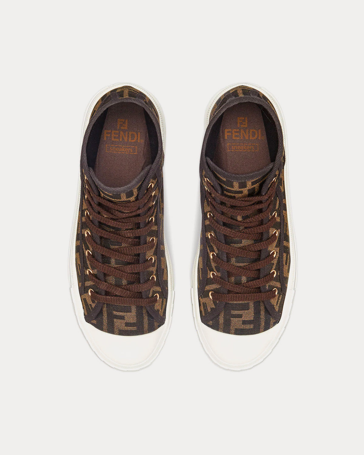 Fendi Domino FF Jacquard Fabric Brown High Top Sneakers - 2