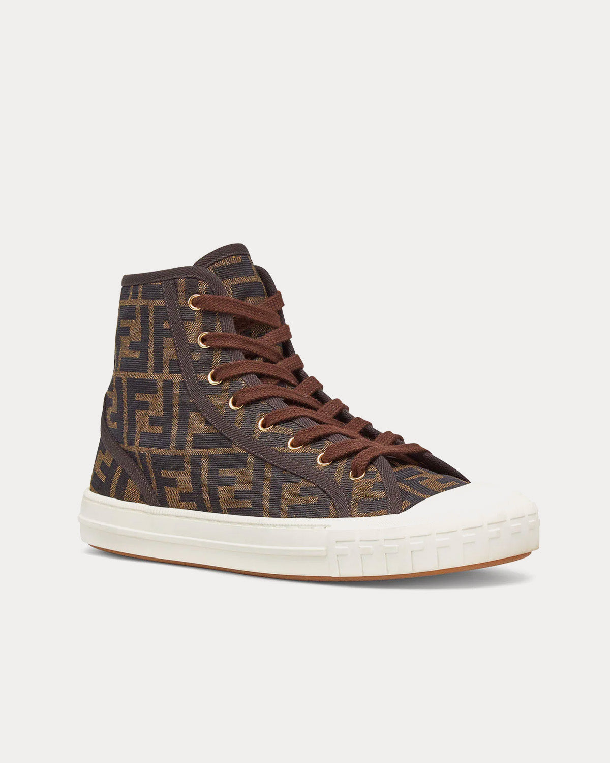 Fendi Domino FF Jacquard Fabric Brown High Top Sneakers Sneak in Peace