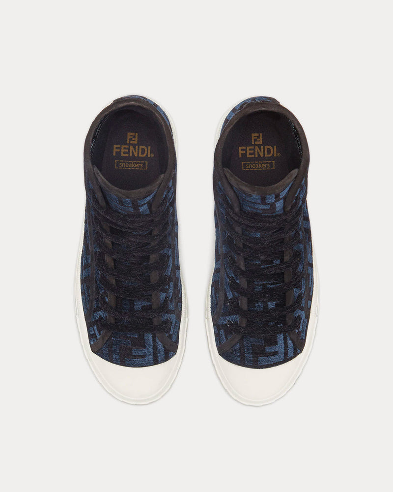 Fendi Domino FF Jacquard Fabric Blue High Top Sneakers - 2