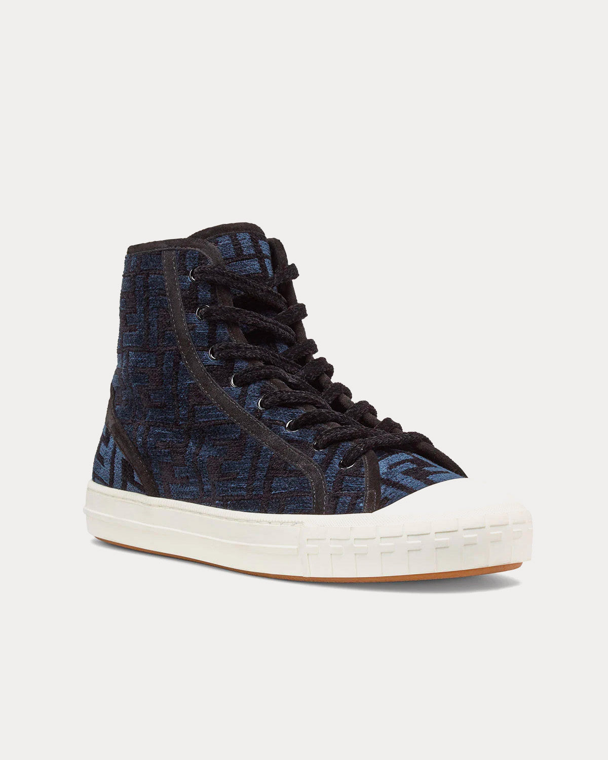 Fendi Domino FF Jacquard Fabric Blue High Top Sneakers - 3