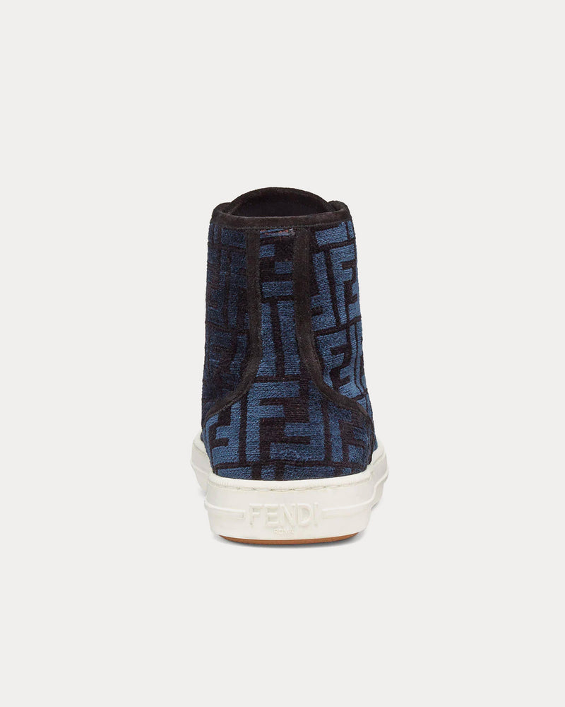 Fendi Domino FF Jacquard Fabric Blue High Top Sneakers - 4