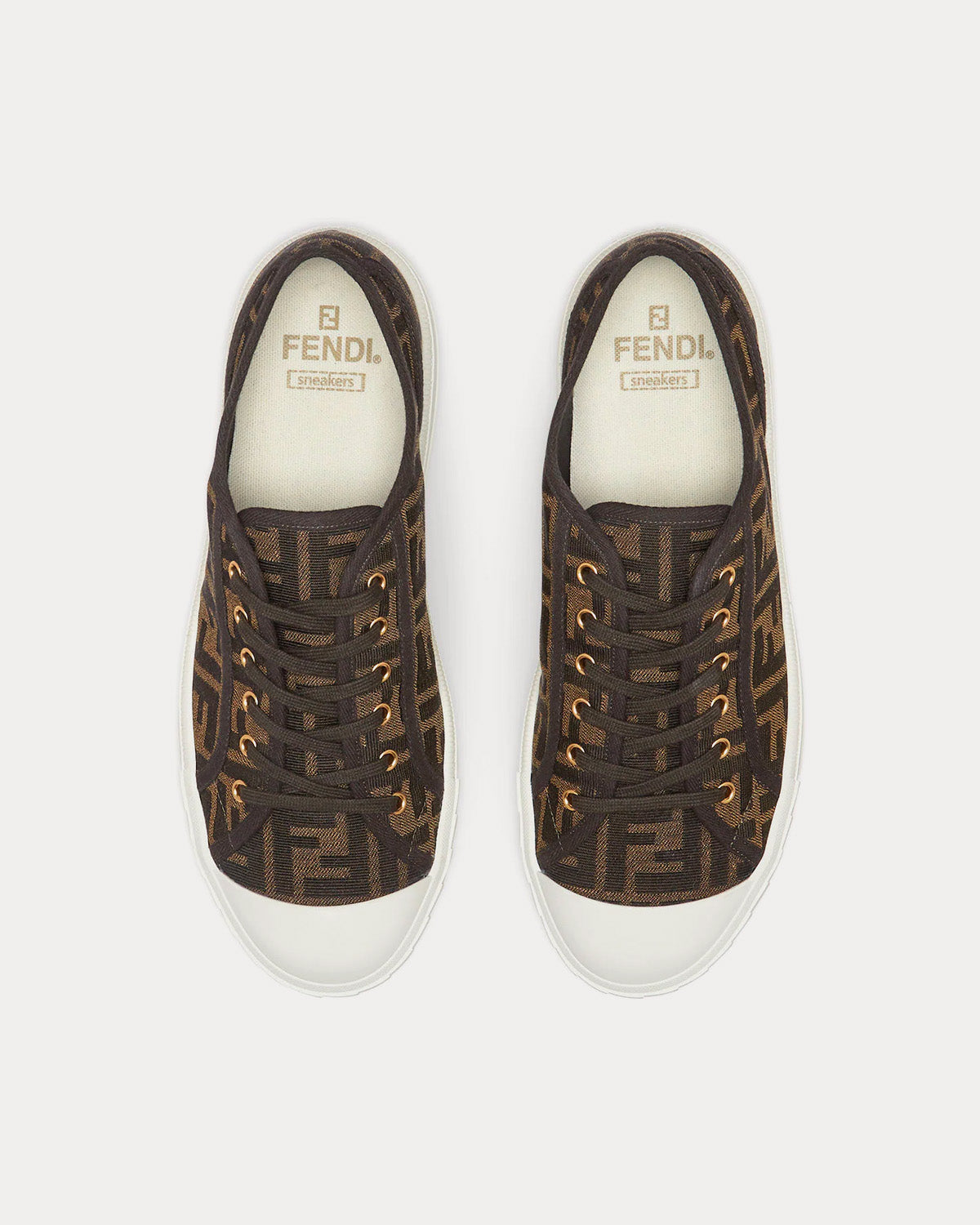 Fendi Domino FF Fabric Brown Low Top Sneakers - 2