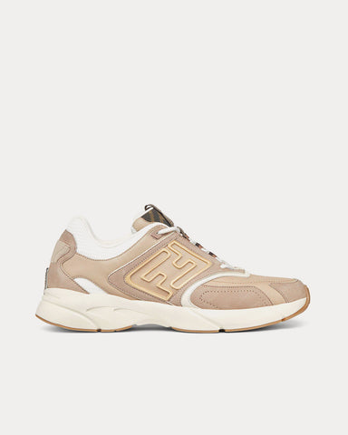 Fendi Faster Leather Beige Low Top Sneakers