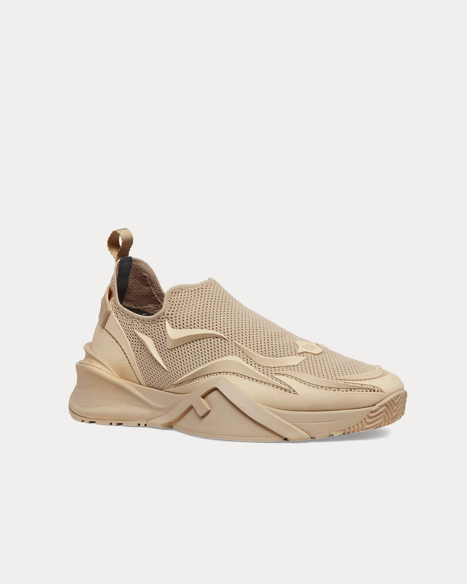 Fendi Flow Mesh Running Beige Slip On Sneakers