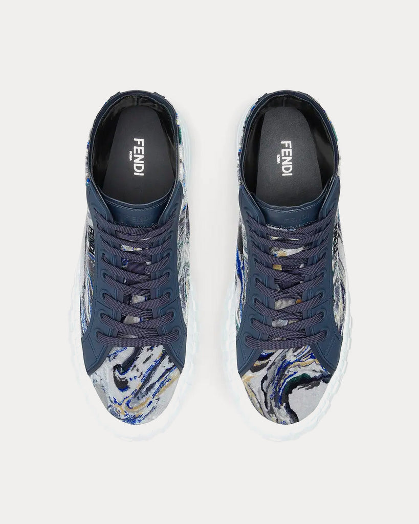 Fendi Force Marbled Effect Fabric Blue High Top Sneakers Sneak