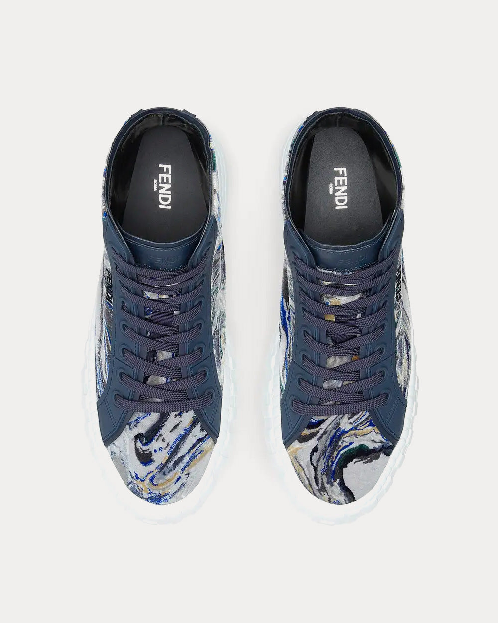 Fendi Force Marbled Effect Fabric Blue High Top Sneakers - 2