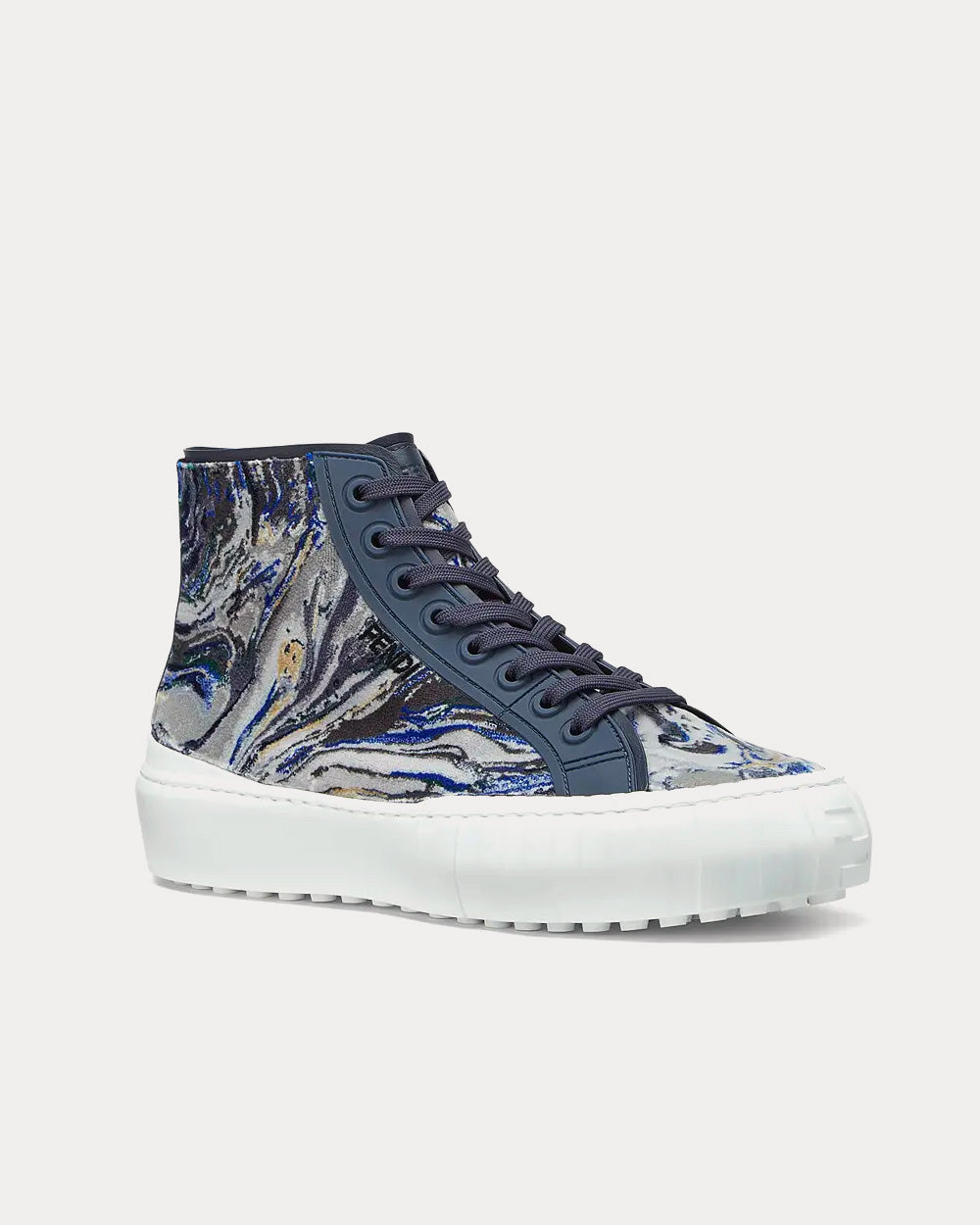 Fendi Force Marbled Effect Fabric Blue High Top Sneakers - 3