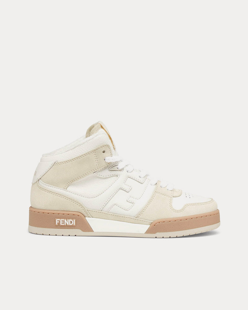 Fendi Match Leather White / Beige High Top Sneakers - 1