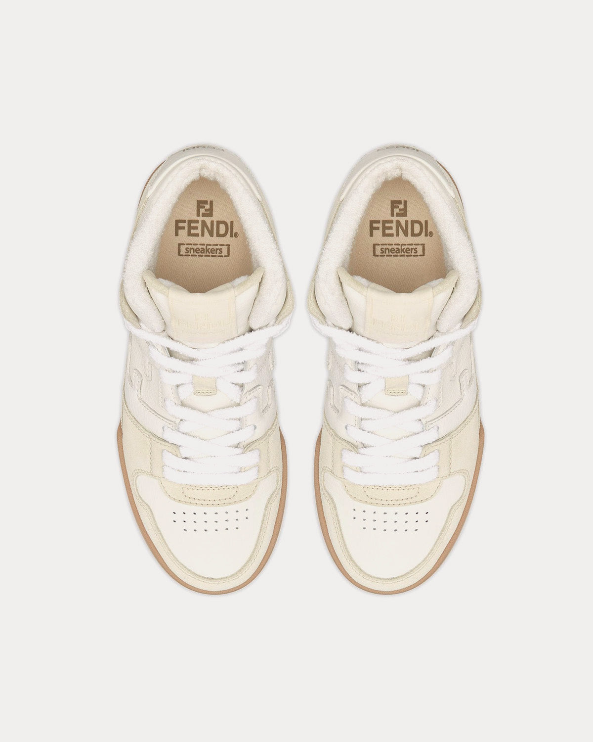 Fendi Match Leather White / Beige High Top Sneakers - 2