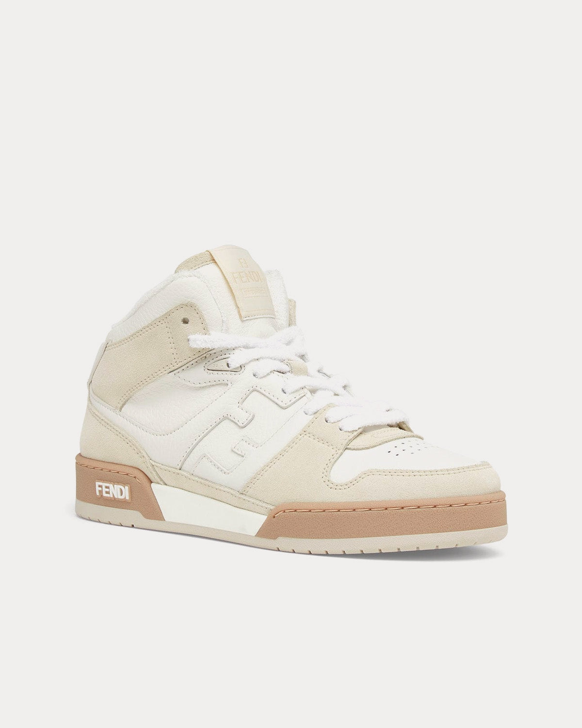 Fendi Match Leather White / Beige High Top Sneakers - 3