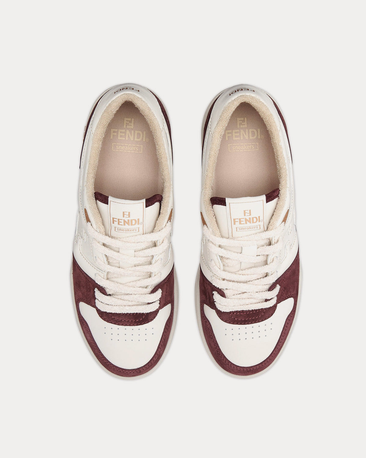 Fendi Match Suede White / Burgundy Low Top Sneakers - 2