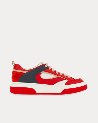 Ferragamo Shaped Inserts Leather Red / White Low Top Sneakers