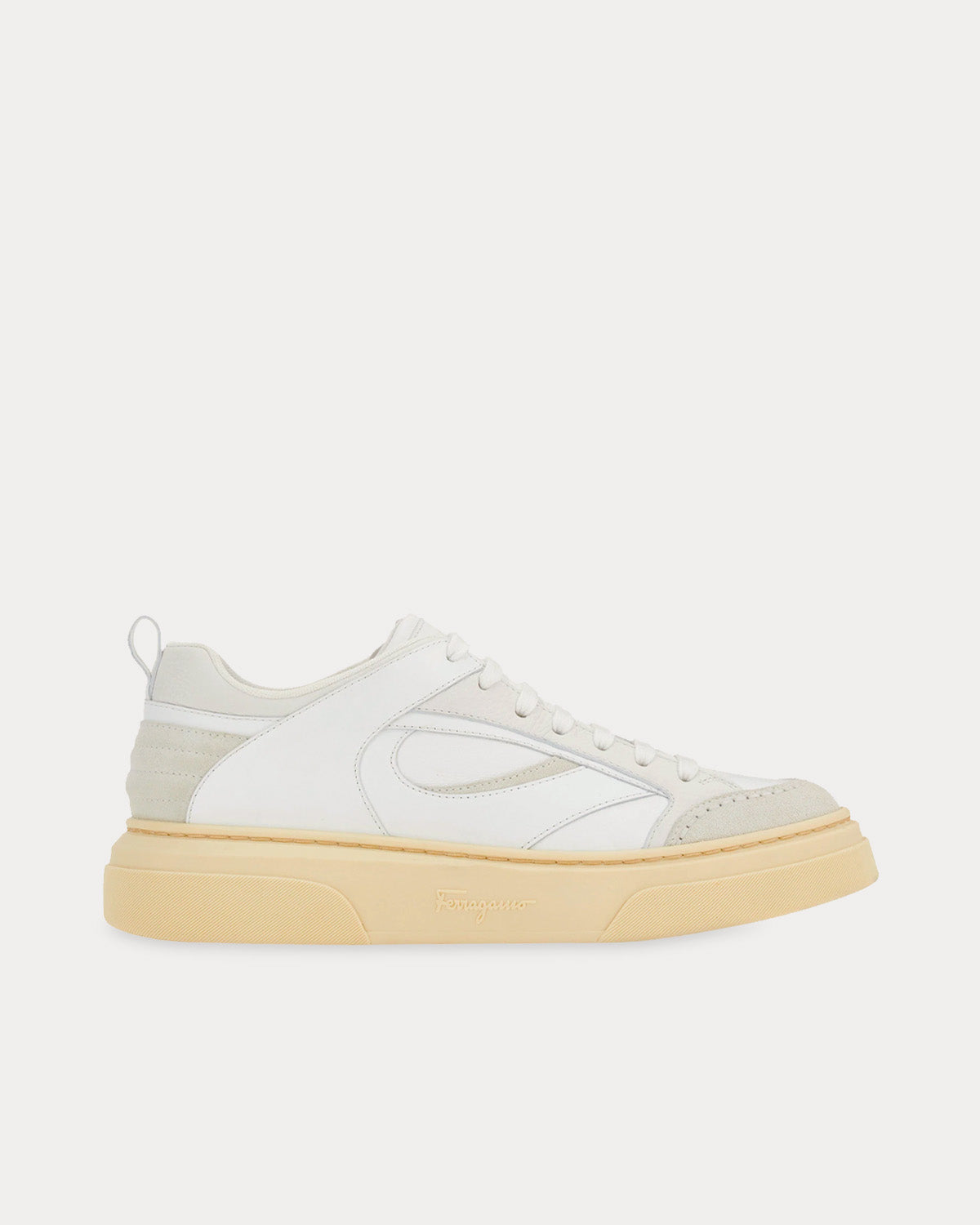 Ferragamo Shaped Inserts Leather Optic White Low Top Sneakers - 1