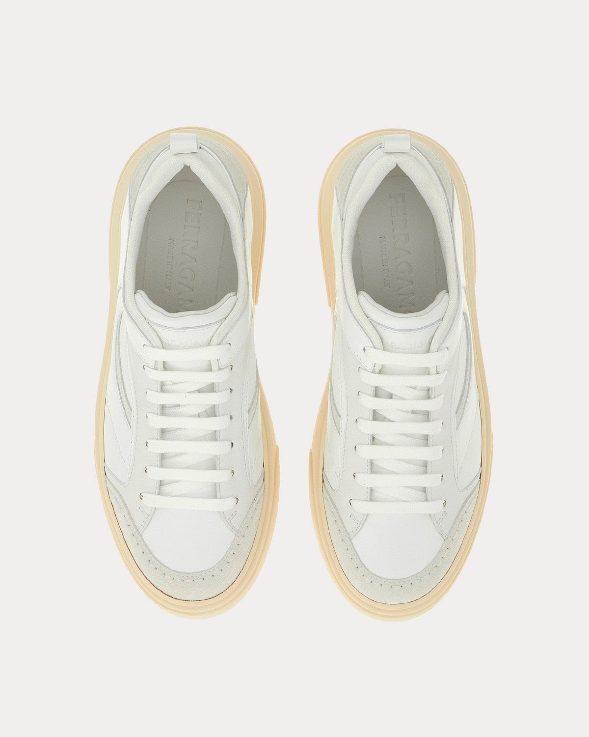 Ferragamo Shaped Inserts Leather Optic White Low Top Sneakers - 2