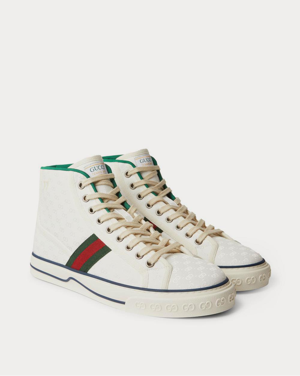 Gucci Tennis 1977 Webbing-Trimmed Monogrammed Canvas High-Top  White high top sneakers - 2