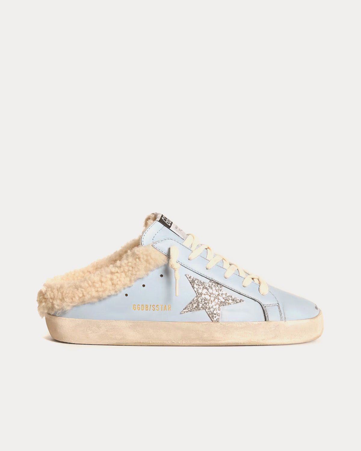 Golden Goose Super-Star Sabots Silver Glitter Star & Shearling Lining Powder Blue Low Top Sneakers - 1