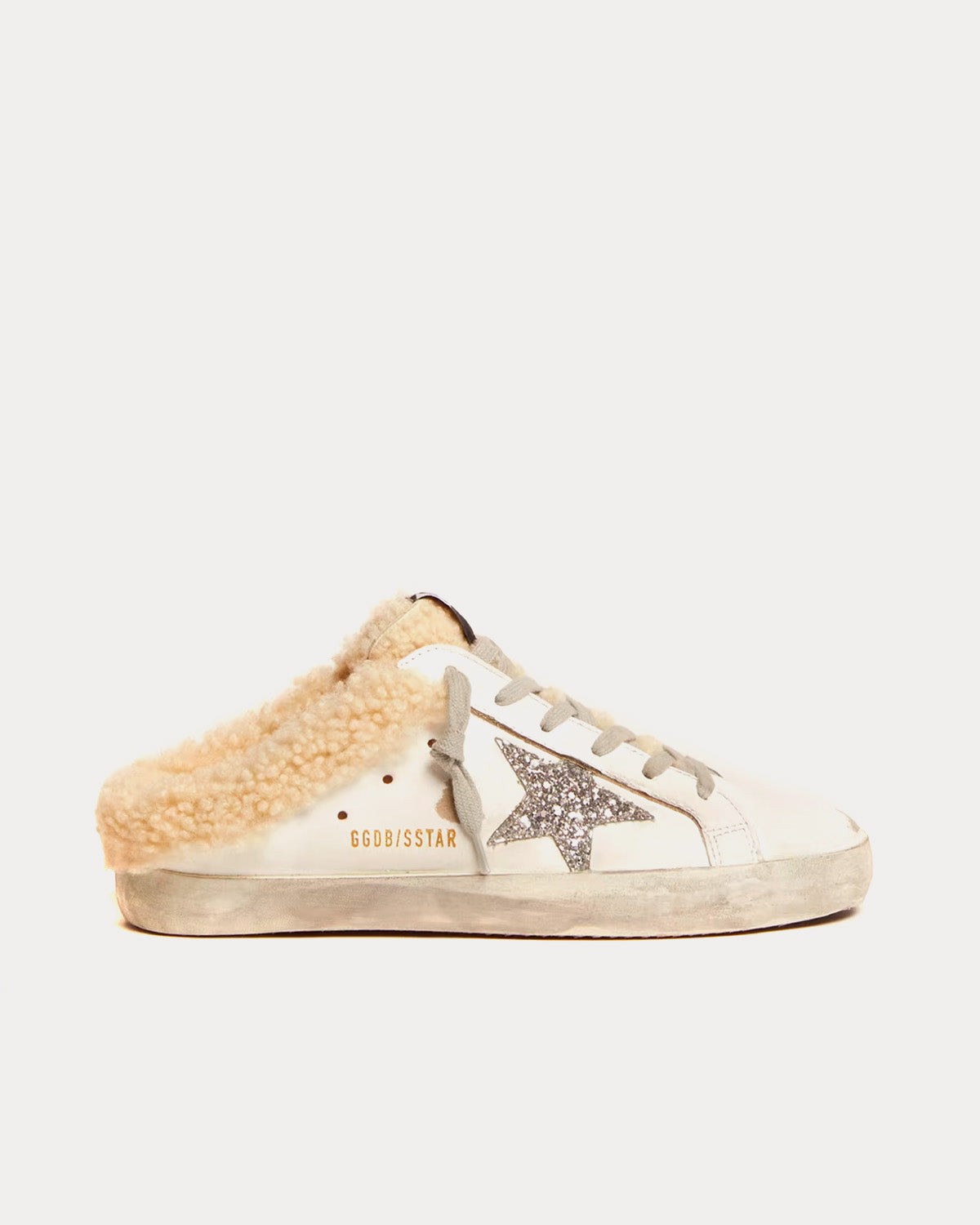 Golden Goose Super-Star Sabots Silver Glitter Star & Shearling Lining White Low Top Sneakers - 1