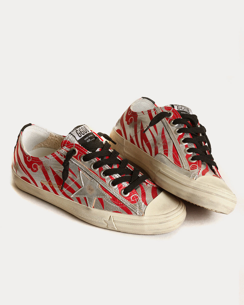 Golden Goose V-Star LTD Tiger Print Silver / Red Low Top Sneakers - 2