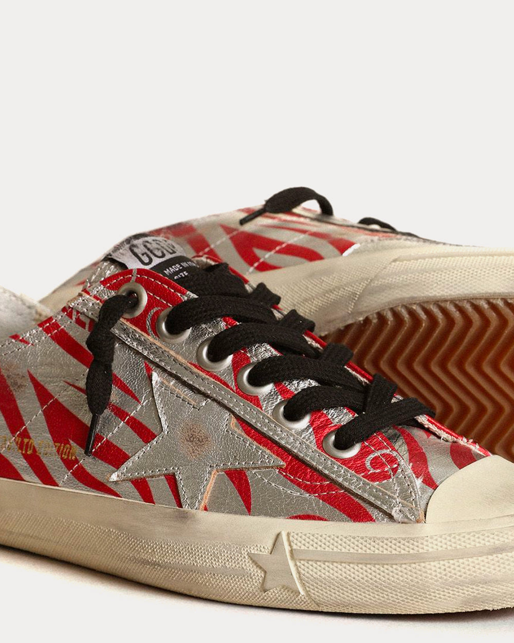 Golden Goose V-Star LTD Tiger Print Silver / Red Low Top Sneakers - 3