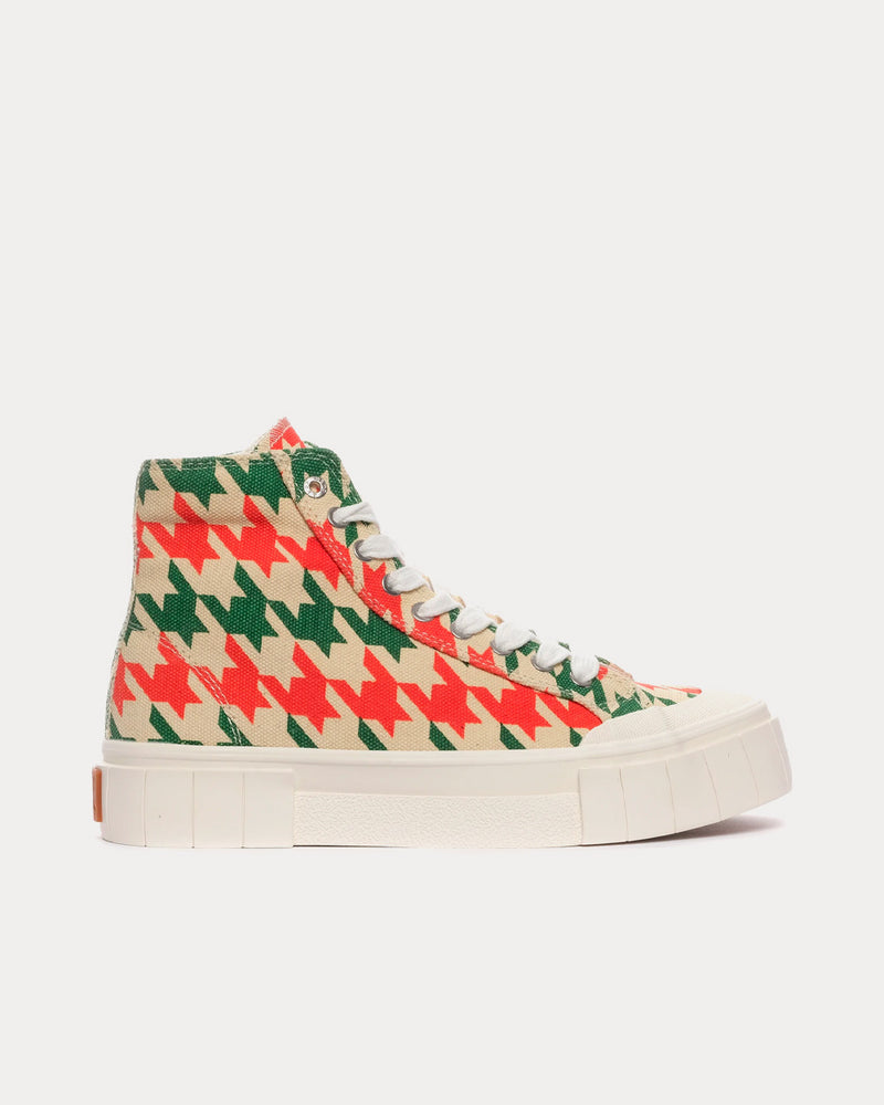 Good News Palm Dogstooth Red / Green High Top Sneakers - 1