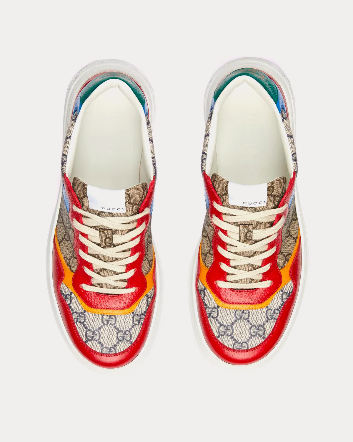 Gucci GG Supreme Leather & Canvas Beige / Blue Low Top Sneakers - 2