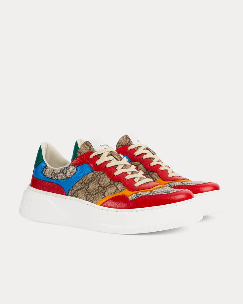 Gucci GG Supreme Leather & Canvas Beige / Blue Low Top Sneakers - 3