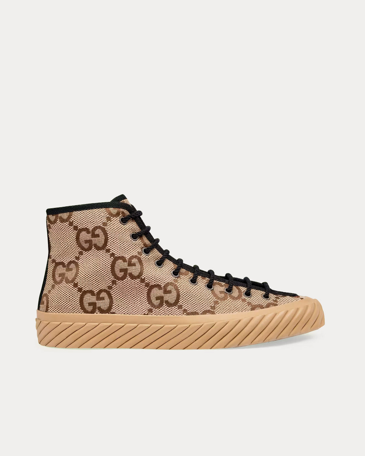 Gucci Maxi GG Canvas Camel Ebony High Top Sneakers Sneak in Peace