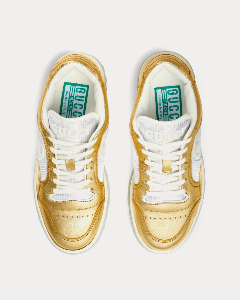 Gucci MAC80 Leather Metallic Gold Low Top Sneakers - 2