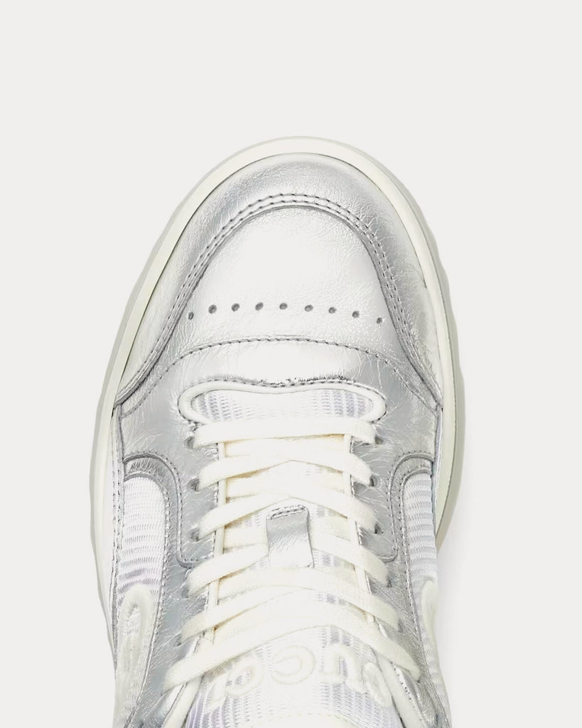 MAC 80 Metallic Leather Sneakers in Silver - Gucci