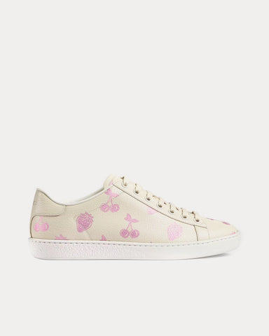 Gucci Ace Metallic Strawberry & Cherry Print White Low Top Sneakers