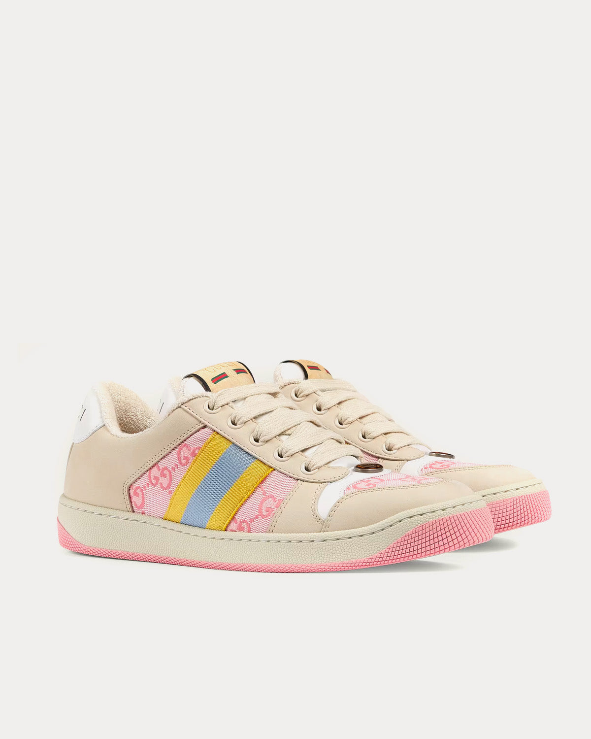 Gucci Screener with Web GG Beige / Pink / Yellow / Blue Low Top Sneakers - 3