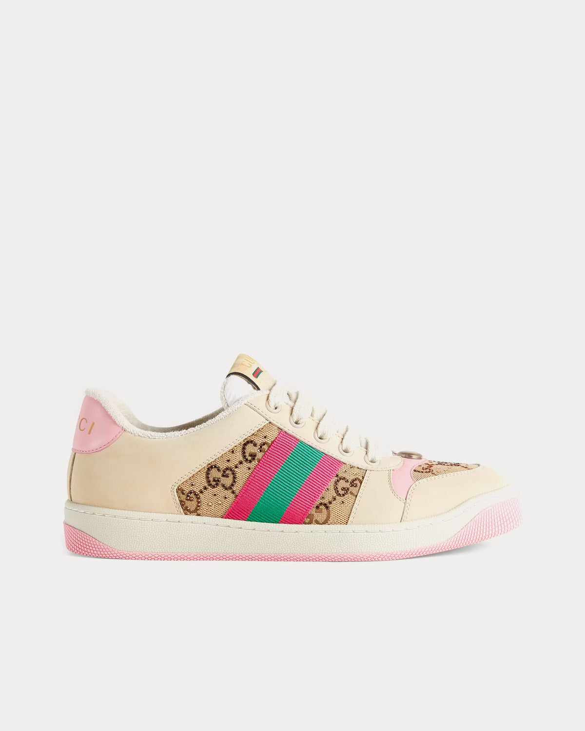 Gucci Screener with Crystals GG Logo Beige / Pink Low Top Sneakers - 1