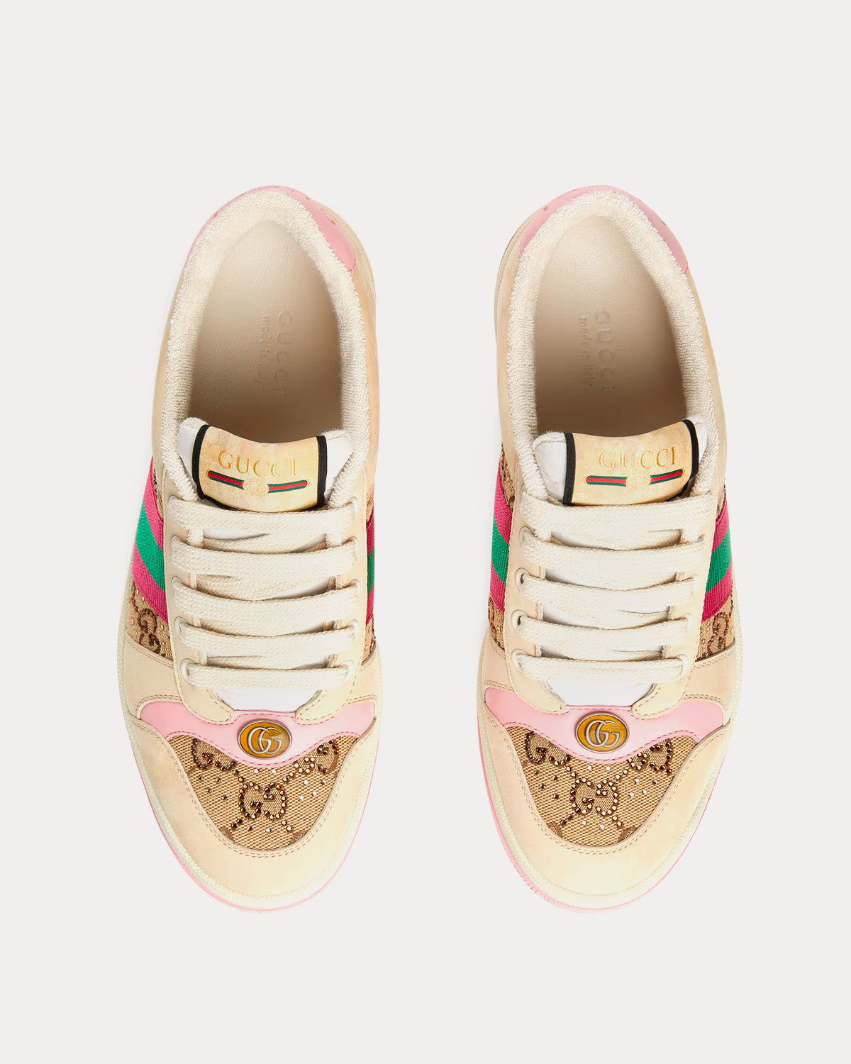 Gucci Screener with Crystals GG Logo Beige / Pink Low Top Sneakers - 2