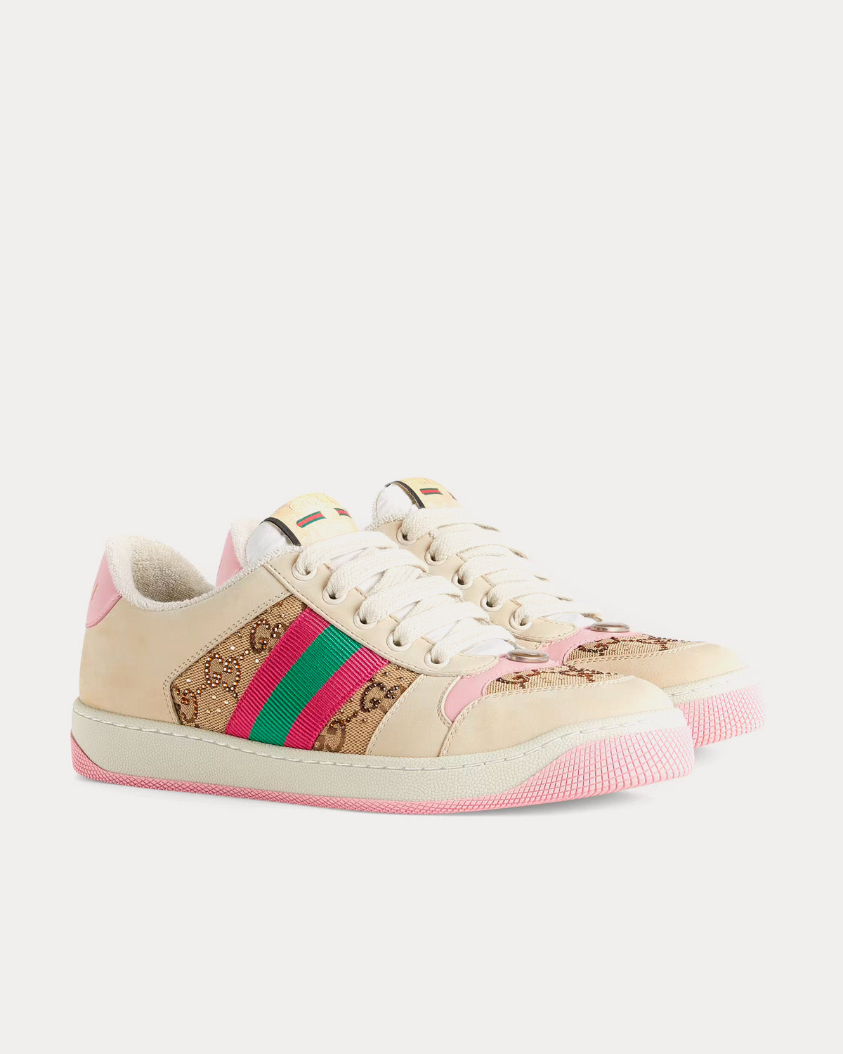 Gucci Screener with Crystals GG Logo Beige / Pink Low Top Sneakers - 3