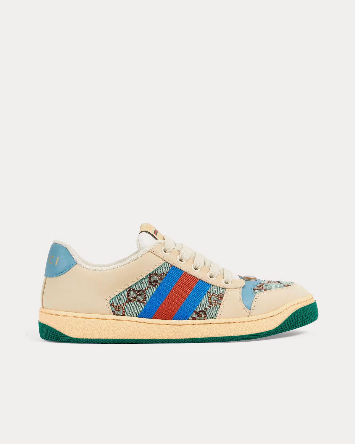 Gucci Screener with Crystals GG Logo Beige / Blue / Green Low Top Sneakers - 1