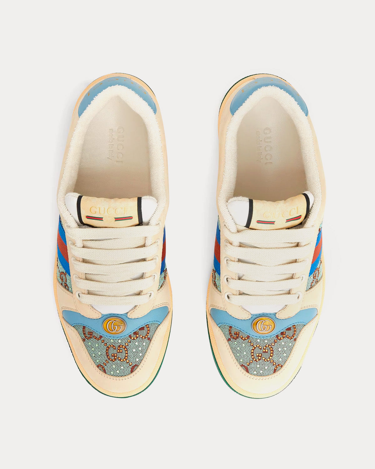 Gucci Screener with Crystals GG Logo Beige / Blue / Green Low Top Sneakers - 2