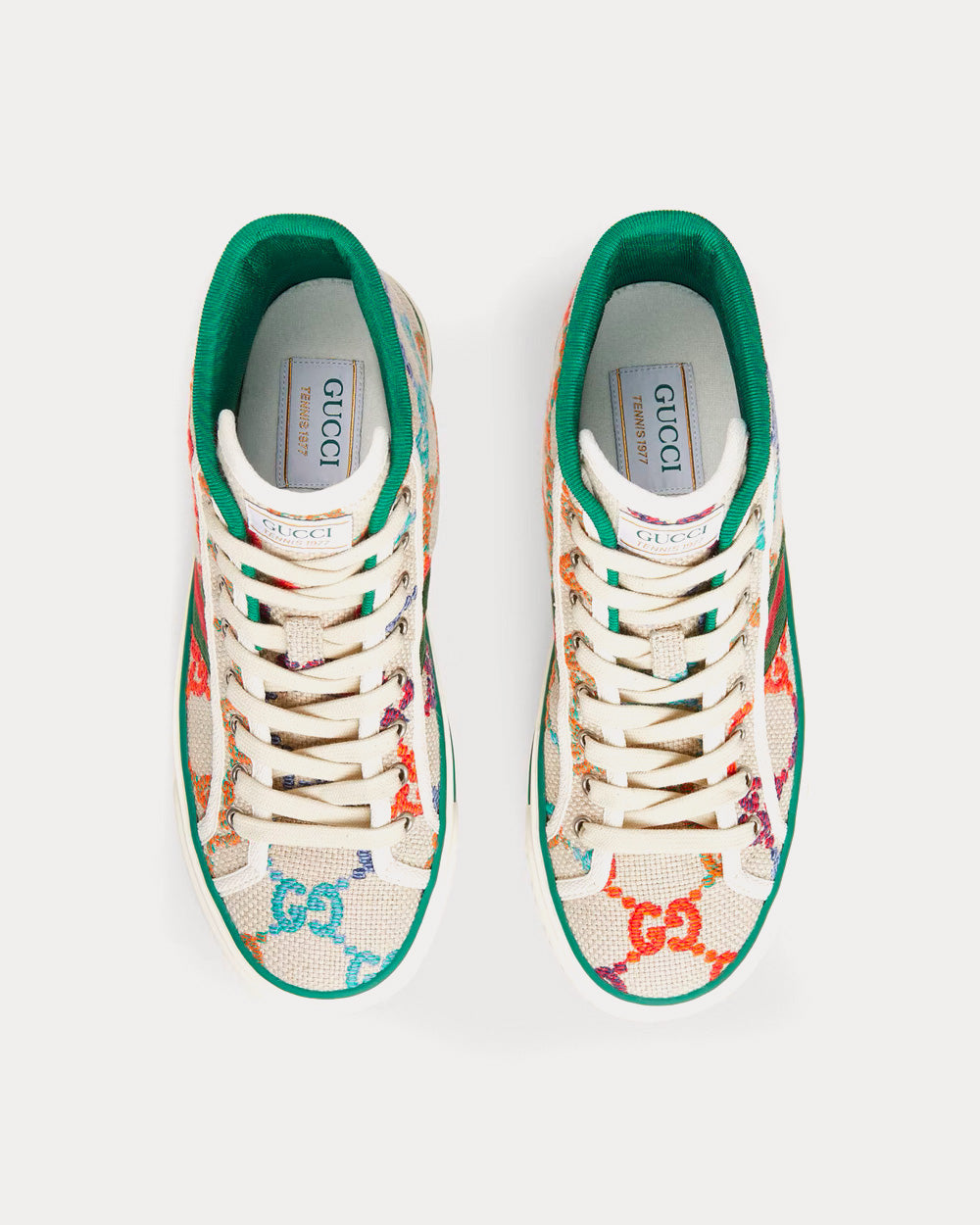 Gucci Tennis 1977 GG Linen Fabric High Top Sneakers - 2