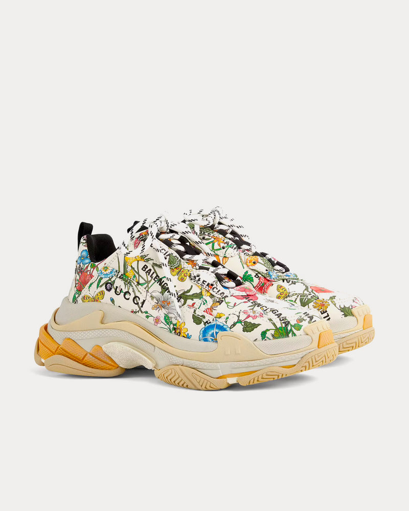 Gucci x Balenciaga Triple S 'The Hacker Project' Flora Print Ivory / Multicolor Low Top Sneakers - 3