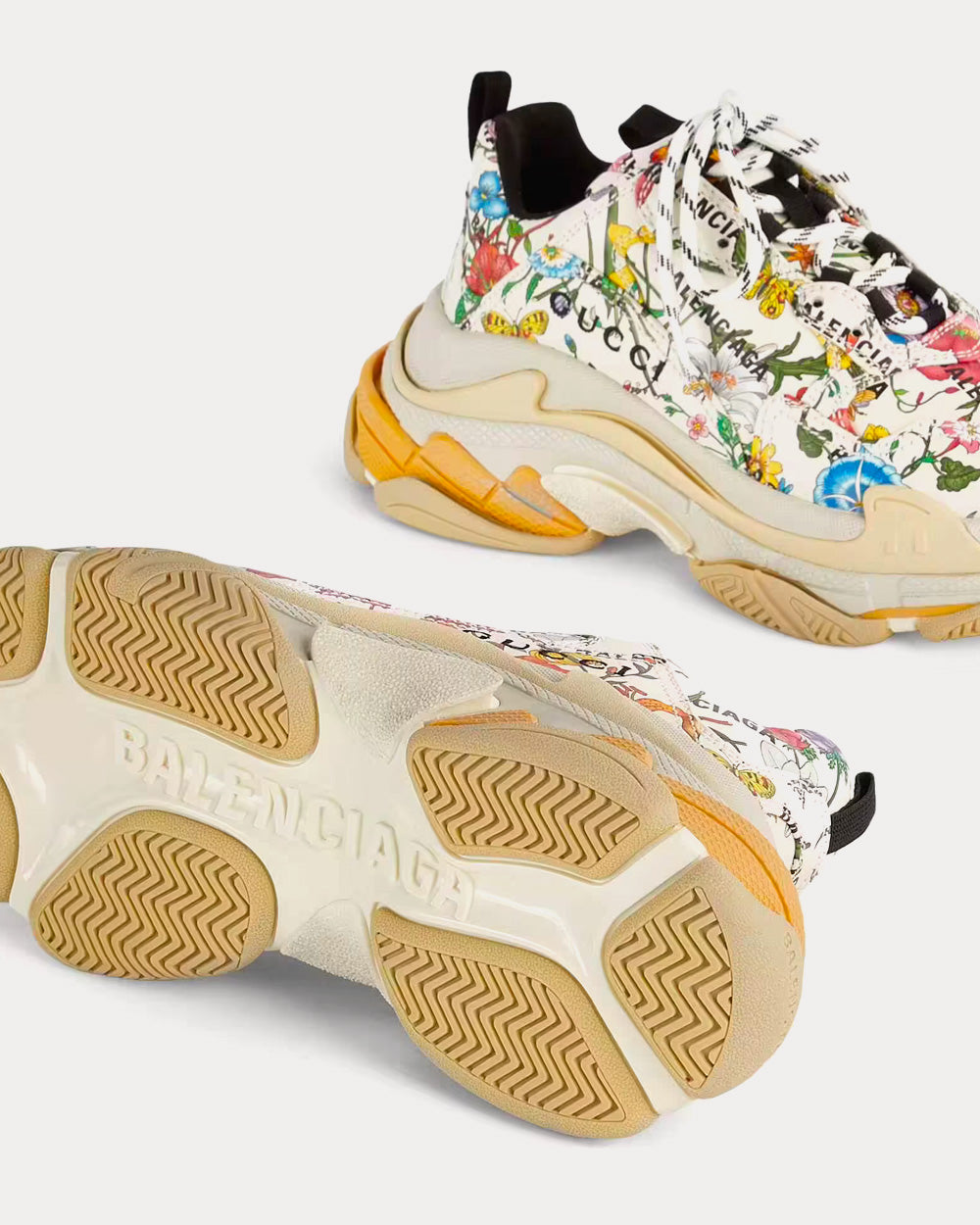 Gucci x Balenciaga Triple S 'The Hacker Project' Flora Print Ivory / Multicolor Low Top Sneakers - 5