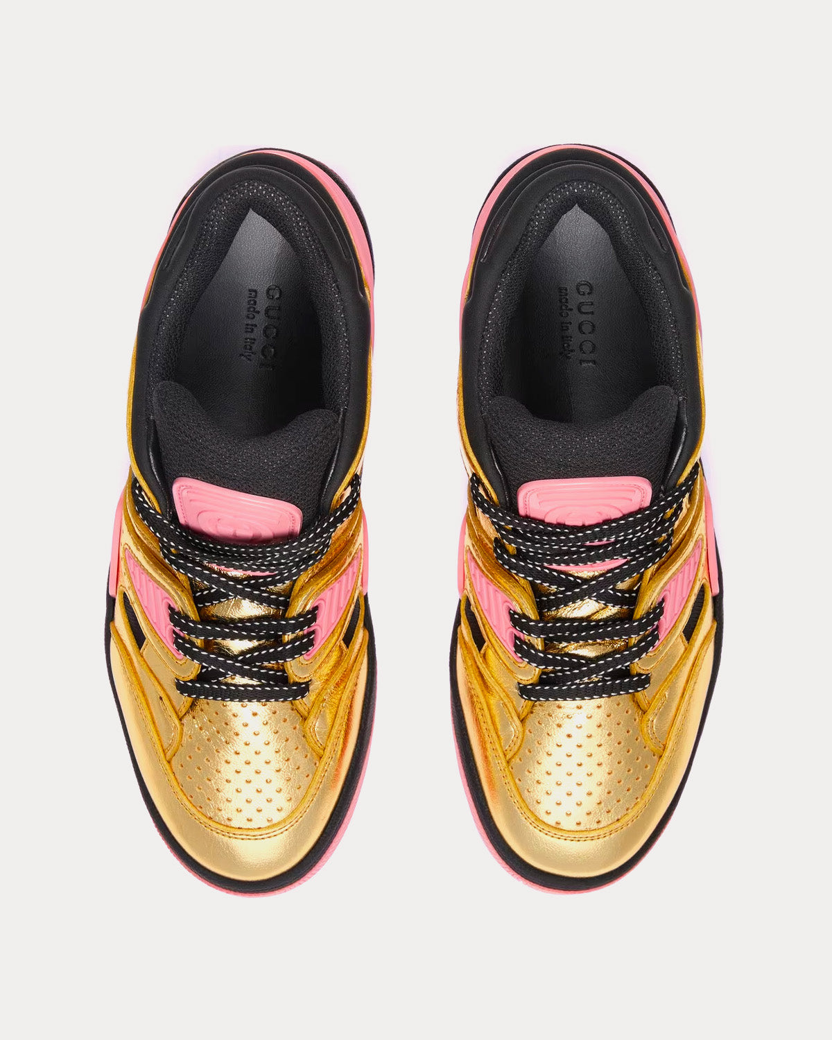 Gucci Basket Leather Gold Metallic / Pink Low Top Sneakers - 2