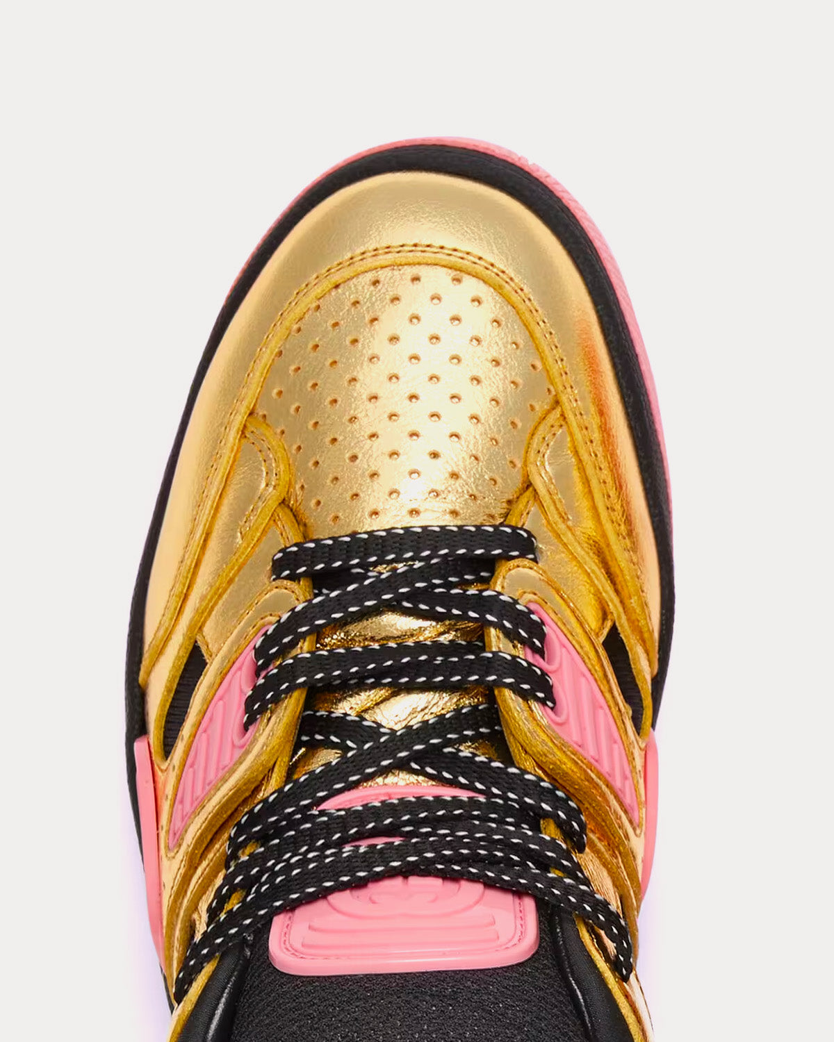 Gucci Basket Leather Gold Metallic / Pink Low Top Sneakers - 5