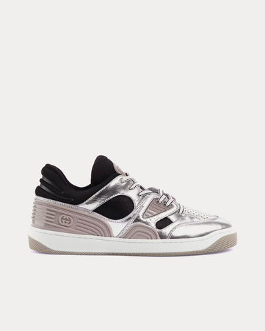 Gucci Basket Leather Silver Metallic Low Top Sneakers