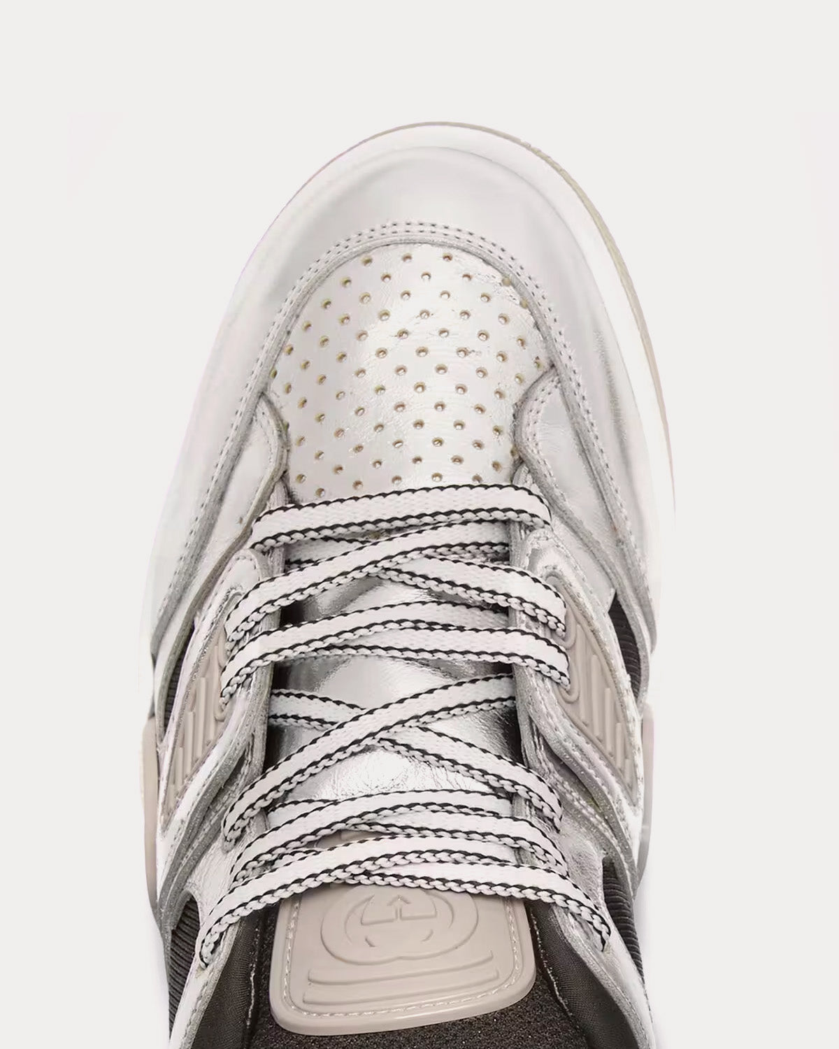 Gucci Basket Leather Silver Metallic Low Top Sneakers - 5