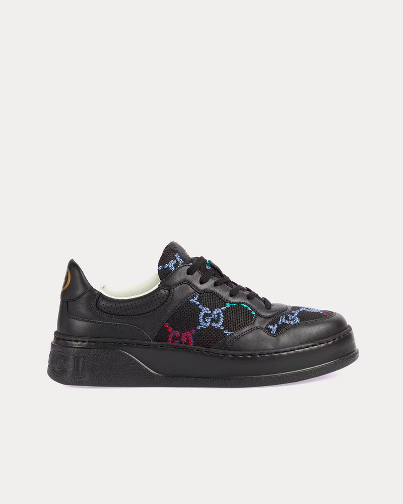 Gucci GG Fabric Multicolour Leather Black Low Top Sneakers - 1