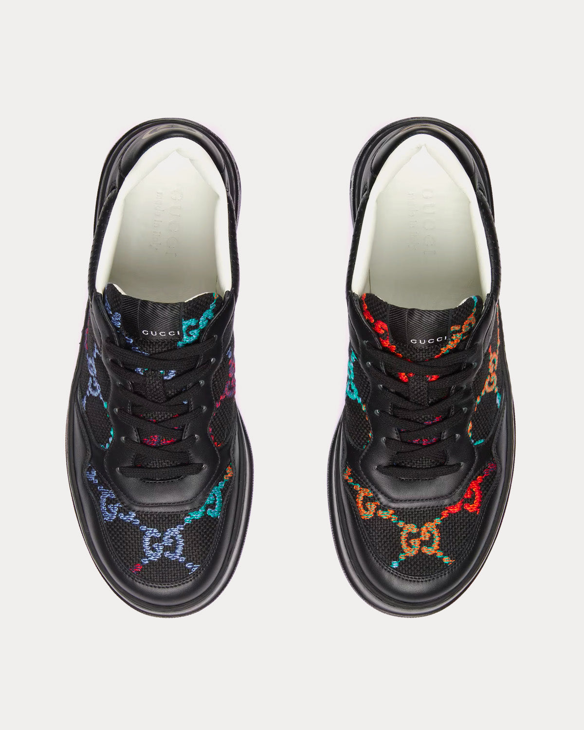 Gucci GG Fabric Multicolour Leather Black Low Top Sneakers - 2